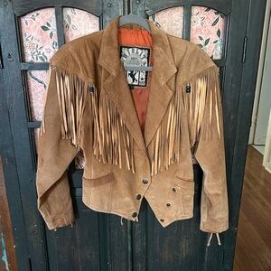 Suede Fringe Leather Jacket in Tan
